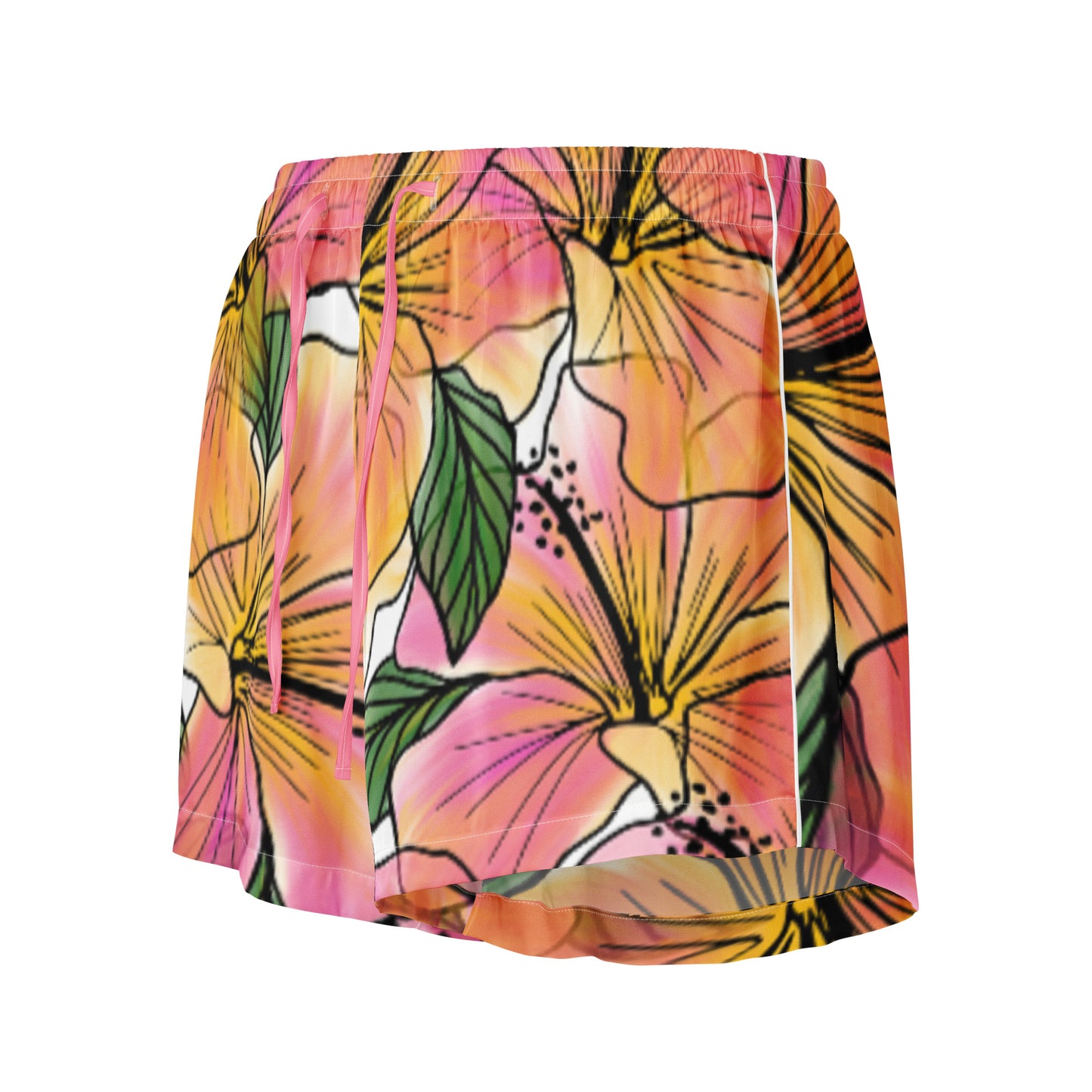 Tropical Hibiscus Satin Pajama Shorts for Women