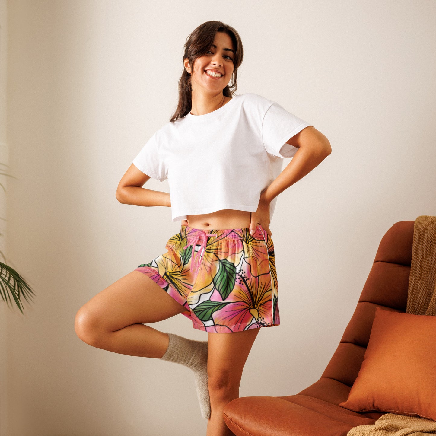 Tropical Hibiscus Satin Pajama Shorts for Women